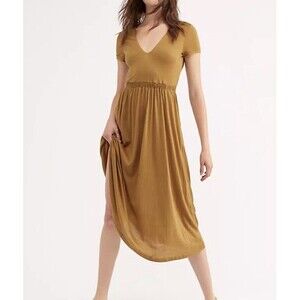 Free People Beach Castaway Midi dress Dark Yellow Women Small Open Back Stretch